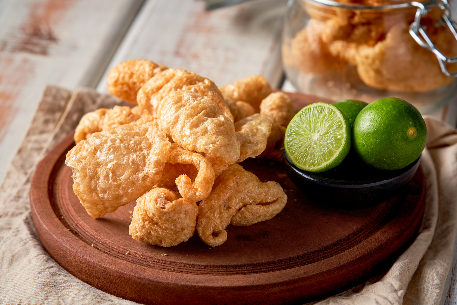 Chicharron - deep fried pork rinds, crispy pork skin pieces, traditional mexican snack